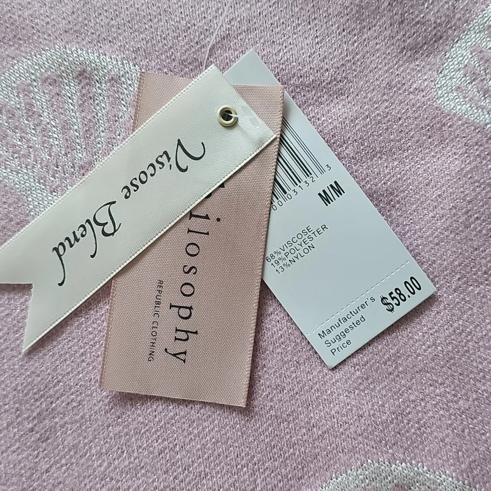 Philosophy Soft Pink Knit Long Sleeve Shell Print Top - Picture 3 of 5